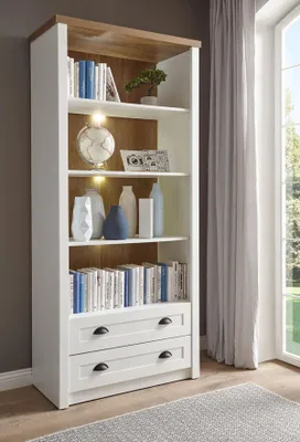 Produktbild von Landhaus Wohnzimmer Standregal Bücherregal Regal 90cm pinie weiß eichefarben hell