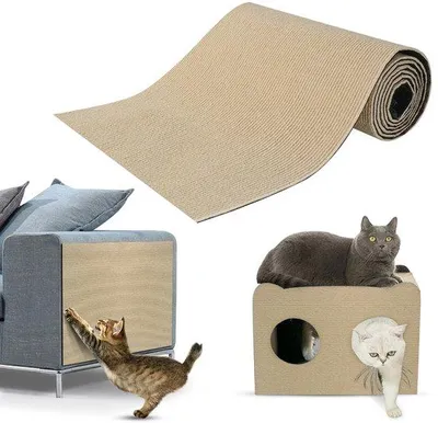 Image de Tapis auto-adhésif pour chat, résistant aux griffures, à découper, 30 × 100 cm, couleur kaki.