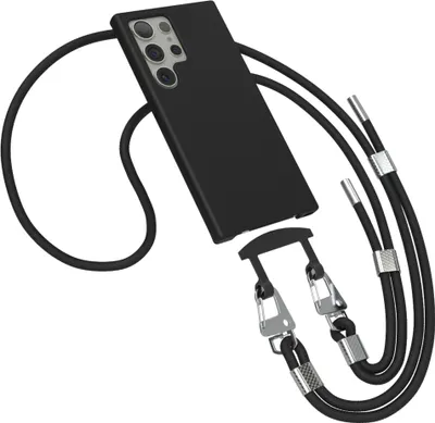 Produktbild von EAZY CASE - 2in1 Handyhülle mit Band kompatibel mit Samsung Galaxy S24 Ultra, Silikonhülle zum Schutz, stoßfester Fallschutz, Umhängeband mit Hülle in Schwarz