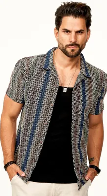 Produktbild von SOULSTAR Herren Kurzarmhemd für Herren im Vintage Summer-Look als Kurzam Strick Hemd Strick Polo-Hemd T-Shirt im Regular-Fit Festival Hemd