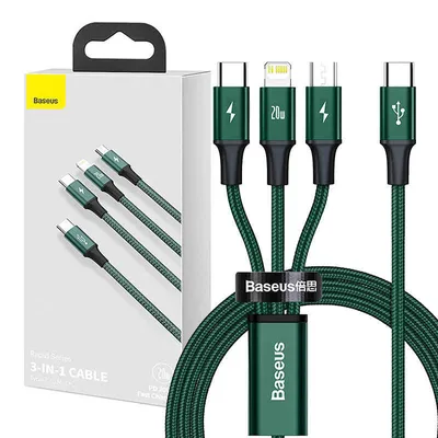 Baseus Rapid Series Lade-/Datenkabel 3in1 Typ-C/ (Micro USB + Lightning PD 20W + USB-C) 1,5m grün (CAMLT-SC06)