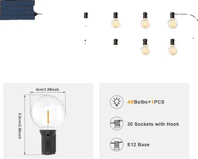 Obrázek produktu pro Solární pohádková světla LED, 8 režimů, vodotěsnost IP65, 17,25 m 46 žárovek G40