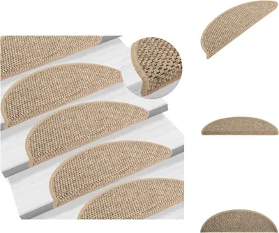 Image de vidaXL Tapis d'escalier Autoadhésif Sisal 15 pcs. 56x17x3cm Beige Foncé - Tapis d'escalier