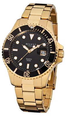 Produktbild von Regent Uhr Herren F-370 Edelstahl, Gold plattiert, Schwarz