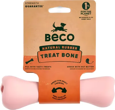 Immagine prodotto di Beco giocattolo per cani in gomma naturale osso per dolcetti rosa