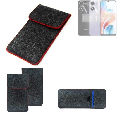 Produktbild von K-S-Trade Handy Schutz Hülle kompatibel mit Oppo A2m Schutzhülle Handyhülle Filztasche Pouch Tasche Case Sleeve Filzhülle dunkelgrau roter Rand