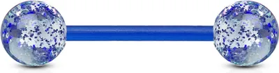 Produktbild von viva-adorno Barbell Piercing Stab Zungenpiercing Kunststoff Glitter Glitzer Kugeln Kunststoff verschiedene Farben Z314,Blau