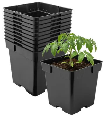 Image de Garronda, lot de 10 pots de fleurs carrés en plastique avec trous de drainage pour le jardin (noir, 16 x 16 x 16 cm (3 L)) GD-KW-S