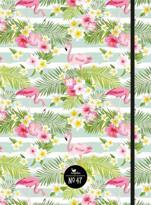 Produktbild von Notizbuch Flamingos No. 47 mit Lesebändchen, Gummiband und Punktraster