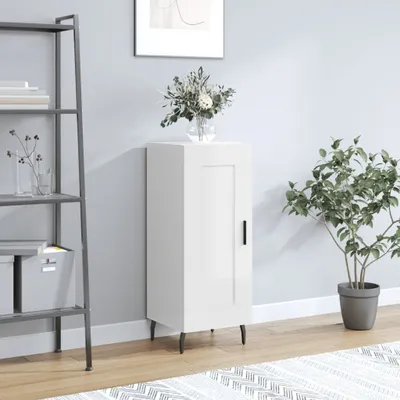 Image de vidaXL Sideboard blanc brillant 34,5x34x90 cm Matériau dérivé du bois