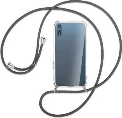 Produktbild von Handykette Backcover-Schutzhülle mit Band (Metall silberfarben) für Sony Xperia XZ, XZs - dunkelgrau