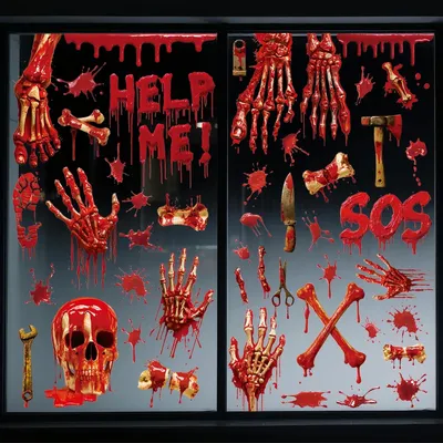 Immagine prodotto di 9 fogli di adesivi per finestre a tema Halloween con impronte di mani e piedi