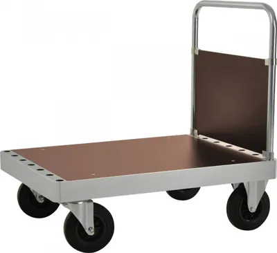 Produktbild von Kongamek Plattformwagen verzinkt 960mm hoch mit Schiebebügel und Ladefläche 1140x800mm aus MDF mit Bremse