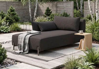 Image de chaise longue pour terrasse et jardin, tissu Sunlight, graphite, version gauche, SUNMEE