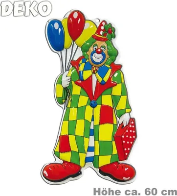 Produktbild von Wanddekoration 'Clown mit Ballons' aus tiefgezogenem Kunststoff, 34 x 61 cm