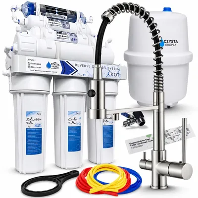 Produktbild von Wasserfilter Set RO7 mit 3-Wege Küchenarmatur Ari Solid Spring Inox, 7-stufige Umkehrosmose, Mineralisierung