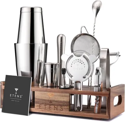Produktbild von Mixologie-Barman-Set, Bar-Werkzeug-Set – Cocktail-Zubereitungs-Set, Boston-Shaker-Set mit Ständer