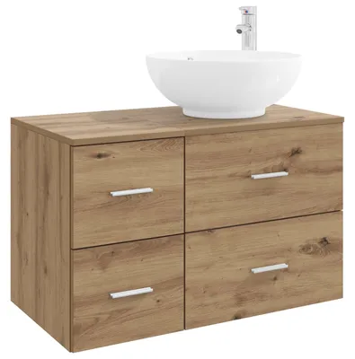 Imagen del producto de vidaXL Juego de 2 muebles de baño, estilo artesanal, chapa de madera en color roble
