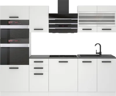Immagine prodotto di Cucina Belini blocco cucina Tracy - mobili da cucina 240 cm cucina componibile completamente attrezzata senza elettrodomestici con pensili e basi, con piani di lavoro, bianco opaco