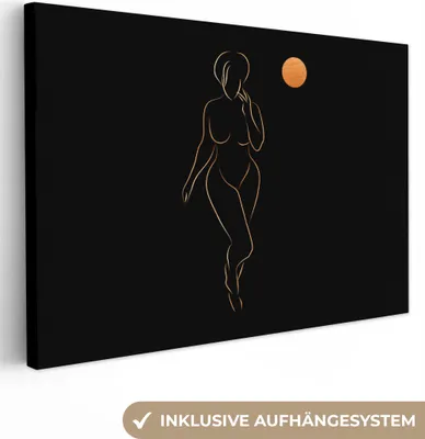 Produktbild von OneMillionCanvasses® - Leinwandbilder - 140x90 cm, Frau - Mond - Schwarz - Strichzeichnung, Wandbilder Kunstdruck Wanddekoration