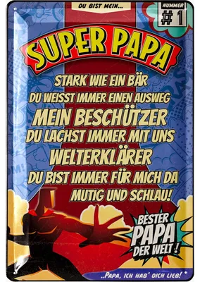 Produktbild von Blechschild Papa Geschenk - SUPERPAPA - Geschenke für Papa - Geburtstag, Vatertag oder Weihnachten - Bester Papa Werkstatt Schilder
