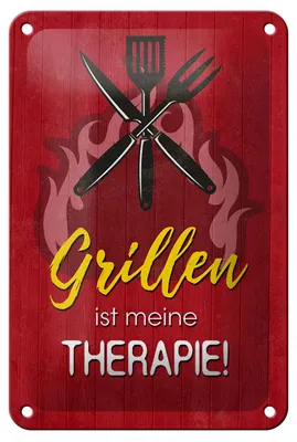 Produktbild von Blechschild Spruch 12x18cm Grillen ist meine Therapie