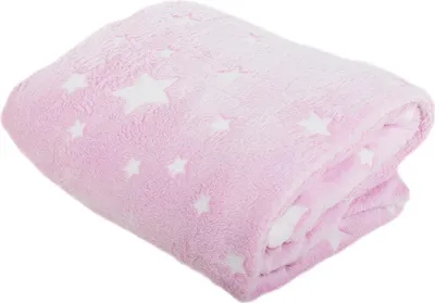A folded pink blanket with white stars.
