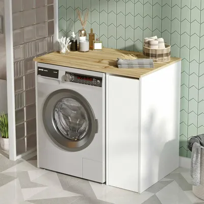 Produktbild von Großer Mehrzweckschrank Wasat, Multifunktionale Möbel, Schuhschrank, Besenschrank, 94x60h88 cm, Walnuss und Weiß