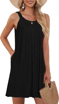 Productafbeelding van Damen Strandkleid ohne Ärmel mit Neckholder und Taschen, kurze Länge