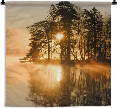 Produktbild von MuchoWow® Wandteppich Wandbehang Herbst - Sonne - Wasser 60x60 cm Tapisserie Dekoration Wandtuch - Dekorationen - Wand Decke