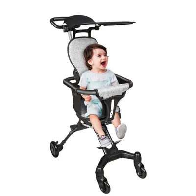 Produktbild von 2 in 1 Kompakter Kinderwagen KombiKinderwagen Tragbarer Sportwagen Zusammenklappbarer Klein Buggy mit Sonnenverdeck ab 6. Monat (bis 24 kg) Grau