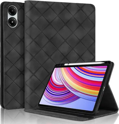 Produktbild von Für Xiaomi Redmi Pad Pro 12.1 aufstellbare Rhombus Muster Kunstleder Hülle Tasche Schwarz