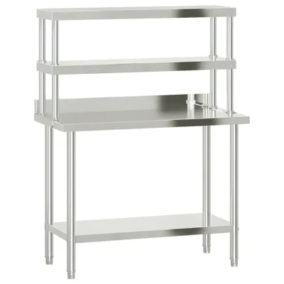 Produktbild von DELUKE® Edelstahl Arbeitstisch mit Aufsatzboard SASO 110x55x150cm mit Aufkantung, Gastro-Arbeitstisch mit Ablage Arbeitsfläche Küchen-Arbeitstisch