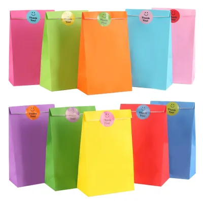 Productafbeelding van Kraftpapieren Geschenktassen - 20 Stuks Kleurrijke Giftbags met Stickers