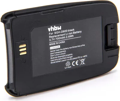 Produktbild von vhbw Akku kompatibel mit Samsung SGH-D600 Handy Smartphone Telefon (700 mAh, 3,7 V, Li-Ion) + Gehäuserückdeckel schwarz