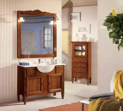 Produktbild von Badmöbel Waschbecken Italy Stil Becken Unterschrank Badezimmer Braun Neu