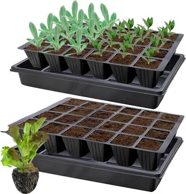 Produktbild von Famanu Anzuchtplatten mit Untersetzer - 48 Pflanzlöcher - 2 Stück