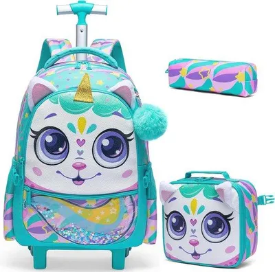Productafbeelding van Rugzak Trolley voor Kinderen - Schooltas met Broodtas en Etui