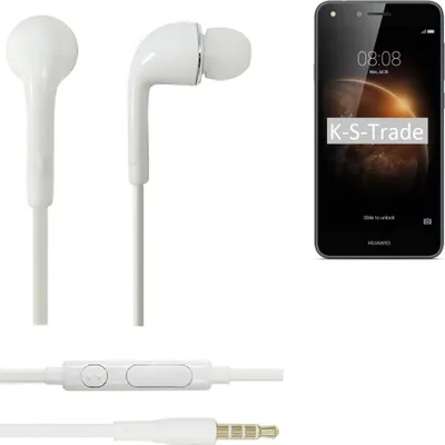 Produktbild von K-S-Trade Kopfhörer Headset kompatibel mit Huawei Y6 II Compact mit Mikrofon u Lautstärkeregler weiß 3,5mm Klinke Kabel Headphones Ohrstöpsel