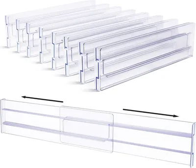 Produktbild von 8er-Set Schubladentrenner, Verstellbar (30.99-54.36cm), Transparente Schubladenteiler, Schubladen Organizer für Küchenspeicher, Schlafzimmer, Kommode