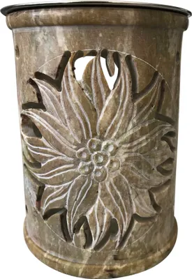 Produktbild von Speckstein Rauchgefäß mit Sieb Motiv Edelweiß Sieb Ø 8 cm, 10 x 7,5 cm Stövchen