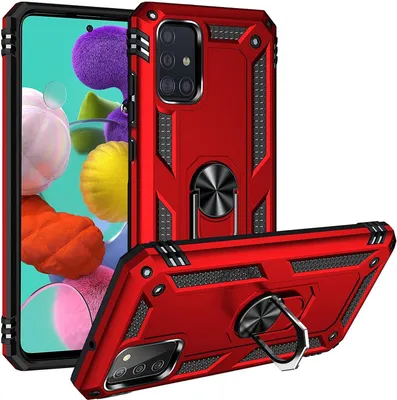 Produktbild von Conie Outdoor Schutzhülle für Samsung Galaxy A51 Tasche Silikon Hard Case Cover Hülle mit Halter Ständer in Rot