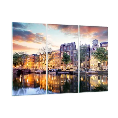 Produktbild von Bilder auf glas - Holland Kanal - 165x110cm - Glasbilder - Wandbilder - Kunstdruck - zum Aufhängen bereit - Wanddekoration aus Glas - Glas Bilder - Wandbild auf Glas - 3 Teile - GCE165x110-4068