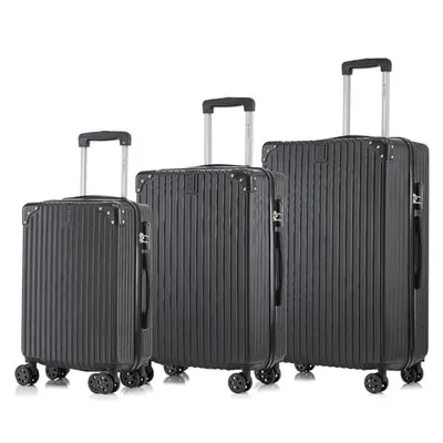 Produktbild von Suitcase Set, Rollkoffer Handgepäck, Kofferset, mit 4 Rollen 360°, Hartschalenreise Zahlenschloss, Weicher Gummigriff (3er Set, M,L&XL, Schwarz)