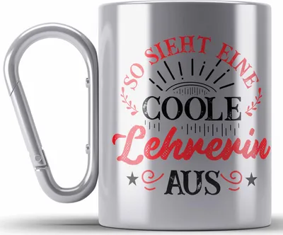 Produktbild von Trendation - Lehrerin Geschenk Edelstahl Tasse Karabiner Geschenkidee Geschenke Lustig Coole Lehrerin Karabiner Edelstahl Tasse Karabiner Edelstahl (Silber)