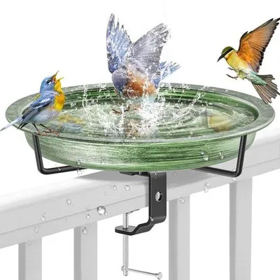 Produktbild von Vogelbad für Balkon, Vogelfuttertrog, Vogeltrinken, Gartenbalkon, Vogelfutterplattform (grün)