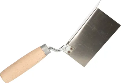 Image de KOTARBAU® Truelle d'angle extérieur en acier inoxydable 128 mm x 60 mm avec manche en bois Truelle d'angle pour travailler les angles extérieurs des murs