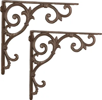 Image de 2 pièces Moritz Cornière d'étagère Cornière murale Étagère murale 24 cm x 25 cm Support d'étagère Support mural en fonte brune