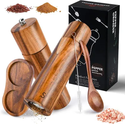Salz- und Pfeffermühlen-Set aus Akazienholz, 22 cm, Keramikmahlwerk