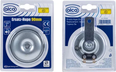 Produktbild von alca® Hupe Signalhorn 90 mm 12 V elektrisch 440 Hz Hochtöne 110 dB laut silberne Farbe universell für viel Fahrzeuge EU-